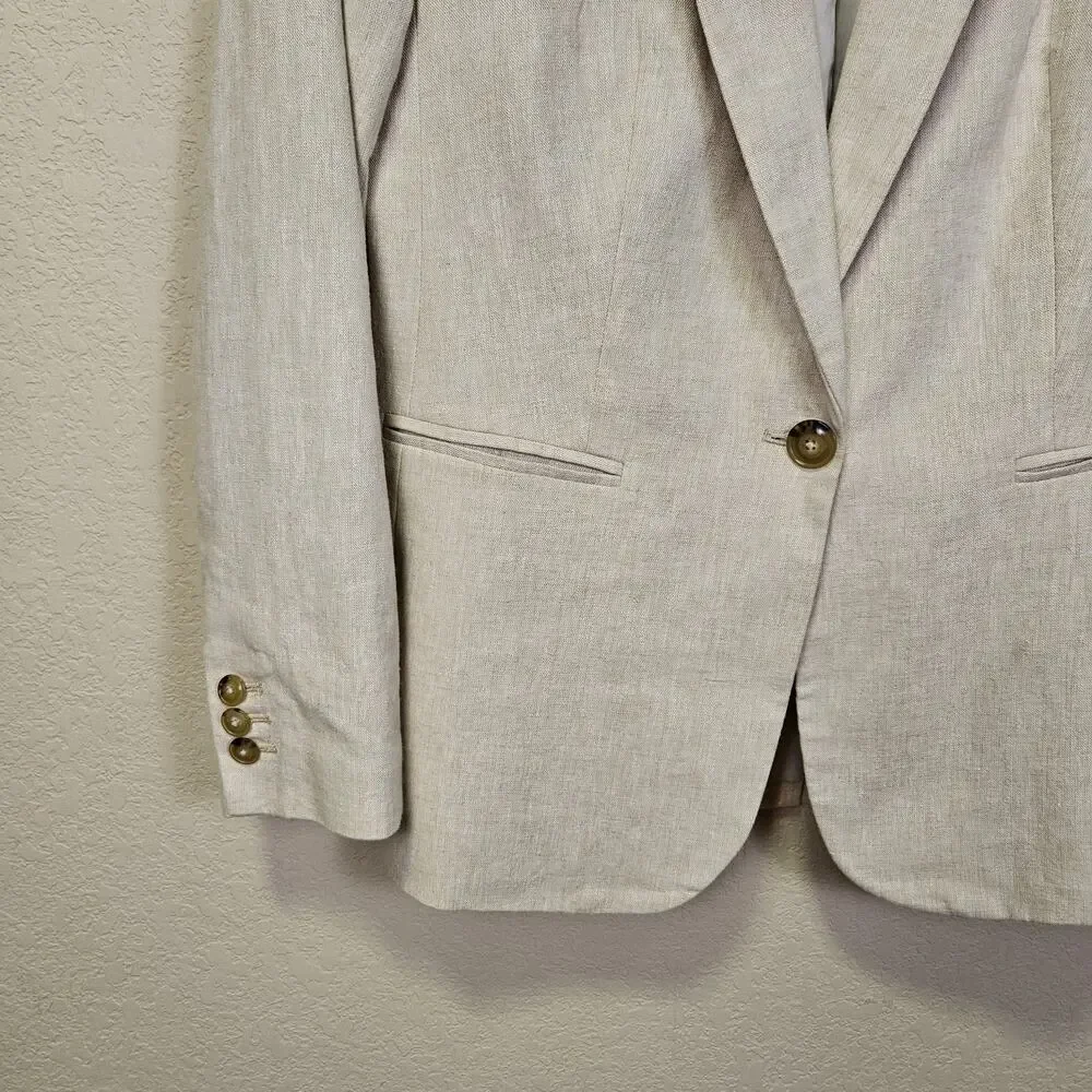 J.Crew Linen Cotton Holland Blazer Womens 4 Crosshatch Beige Career Jacket AL221 - Picture 4 of 16
